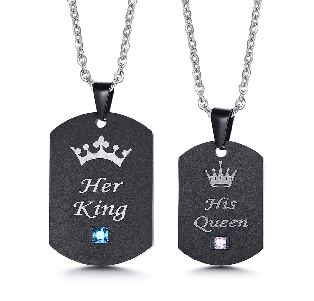 Rockyu チタンプレートペアネックレス ブルージルコニア付 金属アレルギー対応 カップルお揃い記念日ギフト
