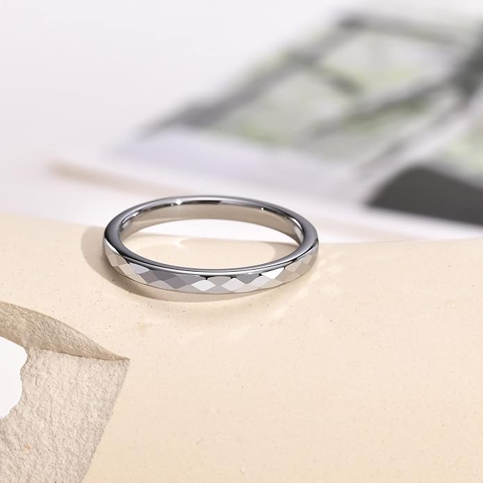 Rockyu リング メンズ 多面カット ゴールド シルバー ピンクゴールド タングステン