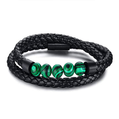 Rockyu 天然石 レザーブレスレット メンズ｜編み込みデザイン＆3カラー展開