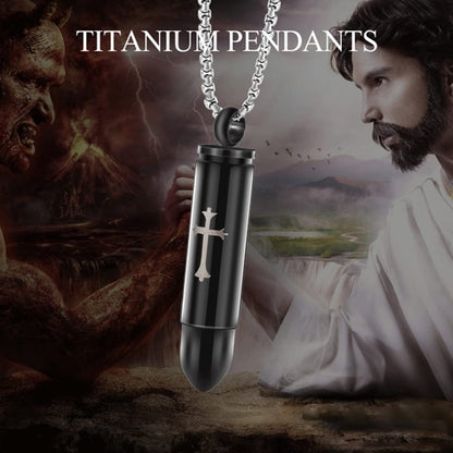 Rockyu 弾丸型メモリアルネックレス 十字架チタンペンダント メンズ＆レディース兼用