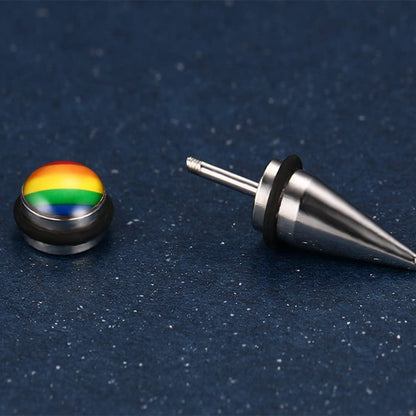 Rockyu レインボー ステンレス スタッドピアス 9mm 円形 メンズ＆ユニセックス