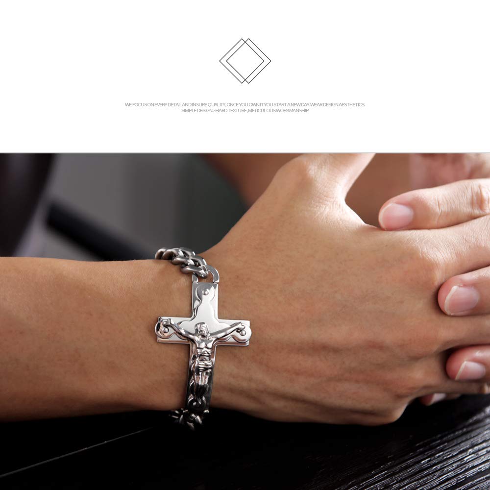 Rockyu ブレスレット メンズ ゴールド ステンレス 喜平チェーン クロスデザイン