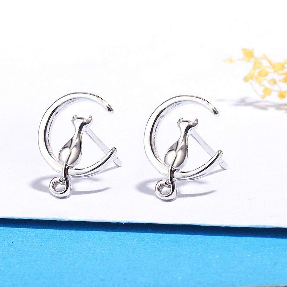 Rockyu レディース ピアス ネコ 三日月 シルバー スタッド 両耳セット 可愛い 小さい