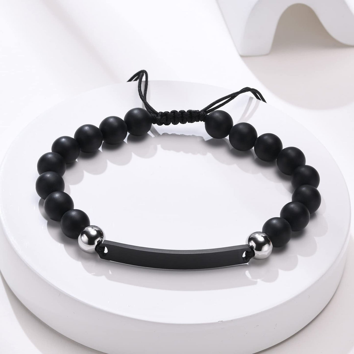 Rockyu ブレスレット メンズ レディース プレート 数珠チェーン ステンレス 調整可能