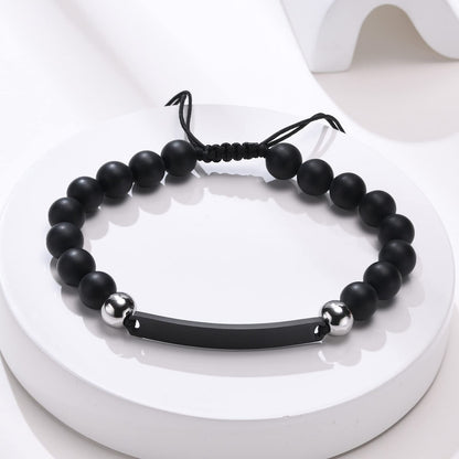 Rockyu ブレスレット メンズ レディース プレート 数珠チェーン ステンレス 調整可能