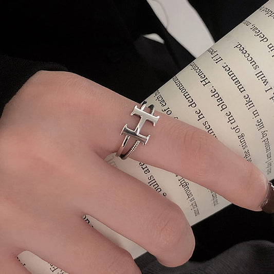 Rockyu Hモチーフリング レディース フリーサイズ シルバー925 調節可能 指輪