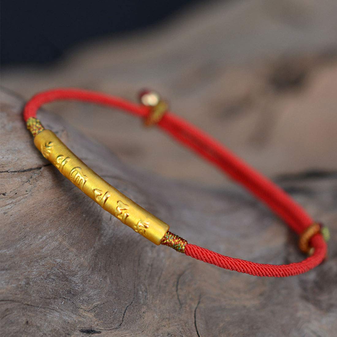 Rockyu ブレスレット レディース 六字真言 ゴールド 紐チェーン シルバー調整可能