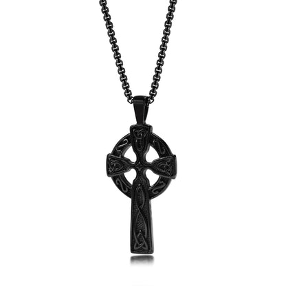 Rockyu ネックレス メンズ ステンレス ケルティッククロス ペンダント チェーン付 ブラック ゴールド シルバー