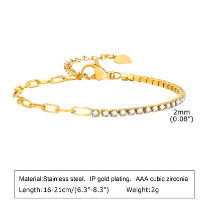 ブレスレット レディース ブランド ゴールド 小方形 正方形 ジルコニアチェーンブレスレット 心形ペンダント ステンレス 金属アレルギー対応 細い おしゃれ 恋人の日 誕生日 プレゼント