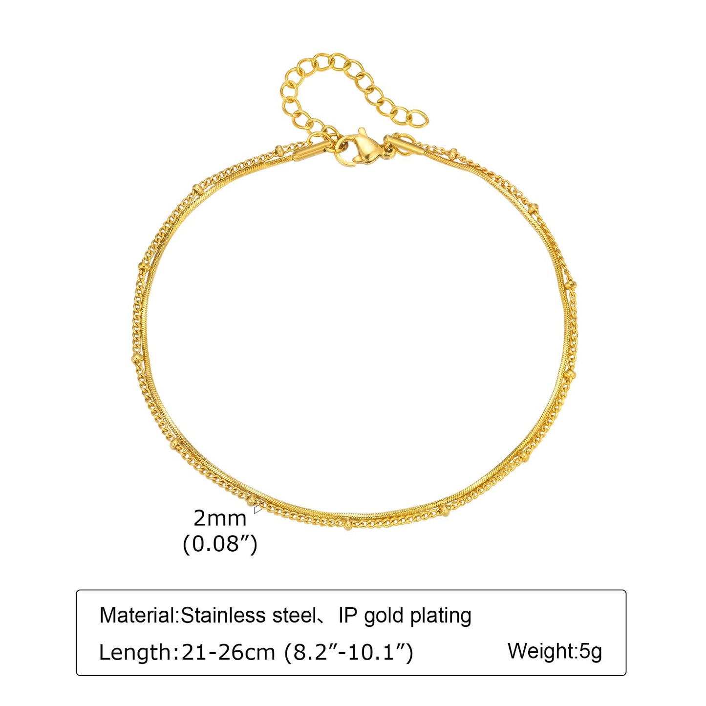 アンクレット レディース ゴールド ダブルチェーン ステンレススチール 調整可能 夏アクセサリー