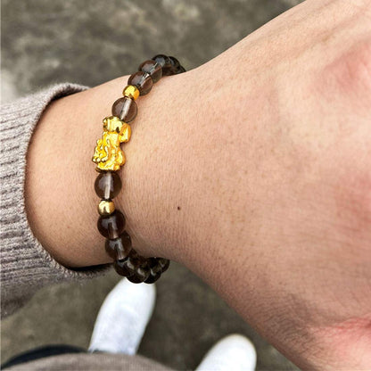 Rockyu パワーストーンブレスレット 貔貅 彫り入り 金運アップ 天然石 数珠 メンズ レディース