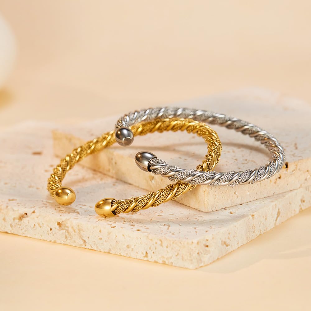 バングル レディース ゴールド ツイストデザイン ステンレス C型