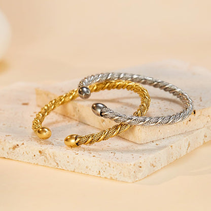 バングル レディース ゴールド ツイストデザイン ステンレス C型