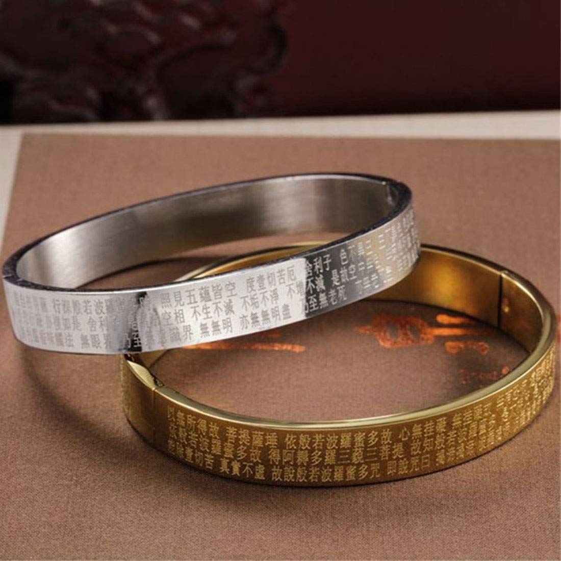 Rockyu 般若心経バングル メンズ レディース 8mm/10mm ゴールド＆シルバー