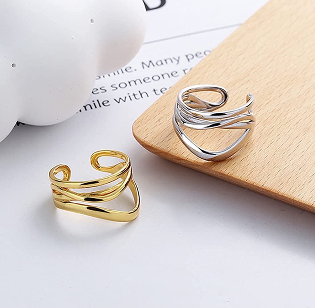 Rockyu レディース多連クロスリング フリーサイズ シルバー ゴールド 金属アレルギー対応