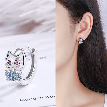 ピアス レディース 梟モチーフ リング型 シルバー ジルコニア