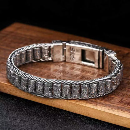 Rockyu 六字真言ローラーブレスレット メンズ シルバー