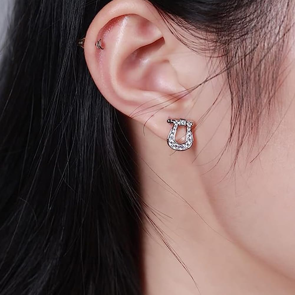 Rockyu シルバー925＆ピンクゴールド 馬蹄U型ジルコニアピアス レディース 金属アレルギー対応