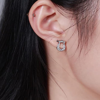 Rockyu シルバー925＆ピンクゴールド 馬蹄U型ジルコニアピアス レディース 金属アレルギー対応