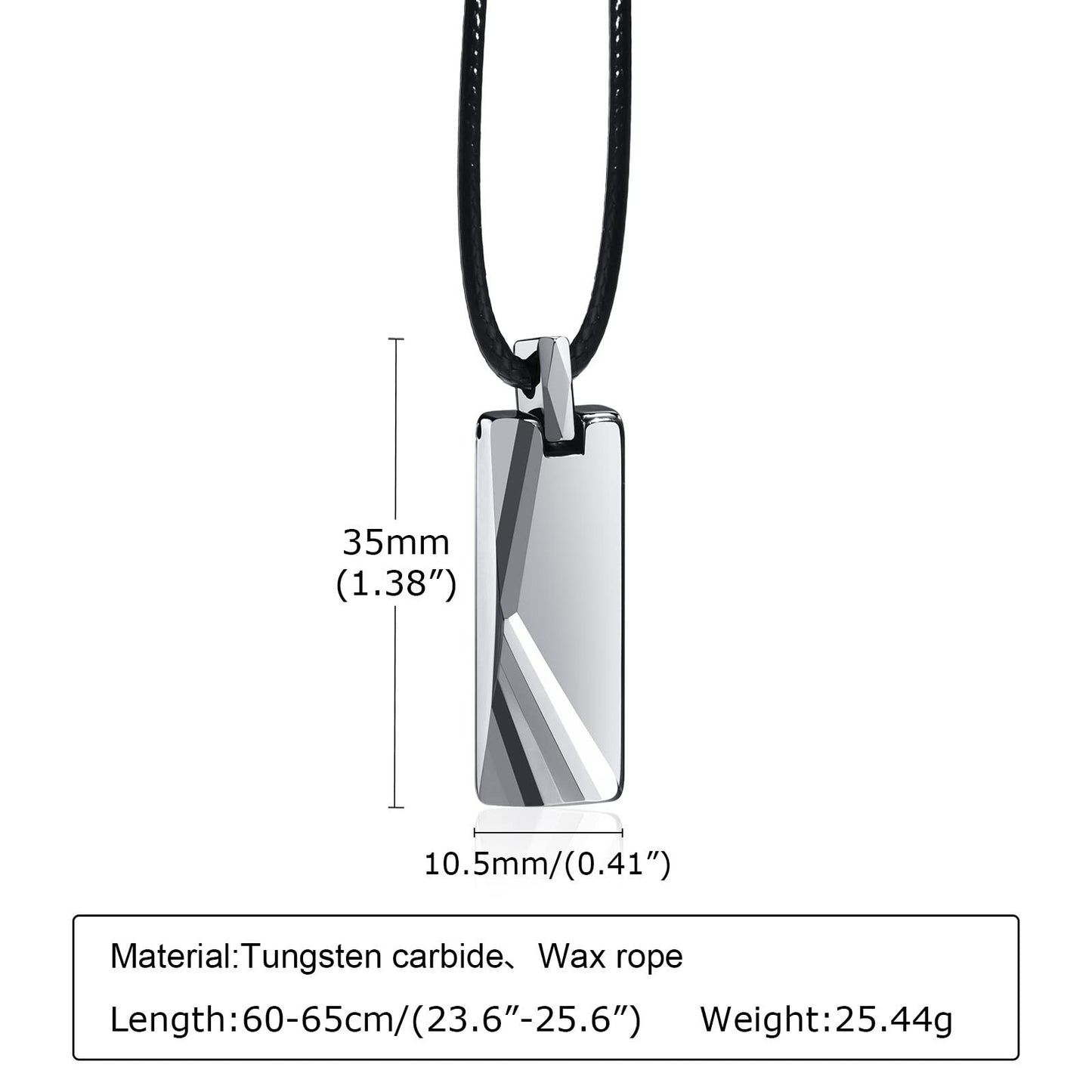 Rockyu タングステン 長方形ペンダント ネックレス メンズ