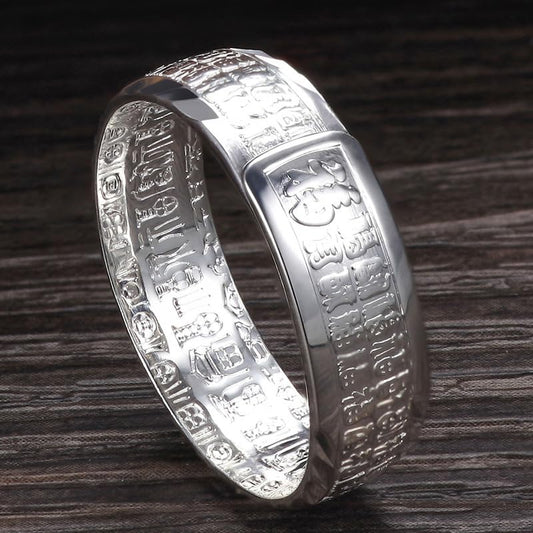 Rockyu 福字刻印 メンズリング シルバー999 フリーサイズ 純銀製指輪