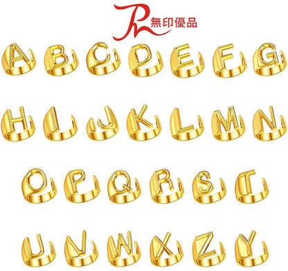 Rockyu イニシャルリング A〜Z選べる 太めゴールド フリーサイズステンレス指輪