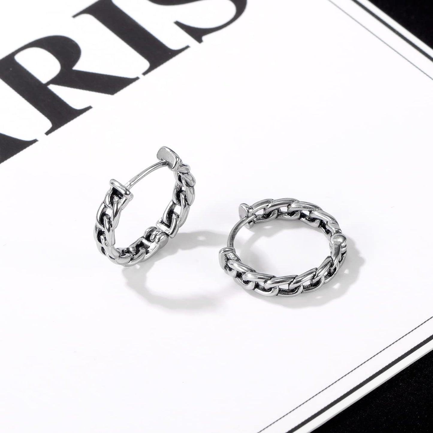Rockyu 喜平チェーンフープピアス メンズ｜シルバー×中折れ式・金属アレルギー対応