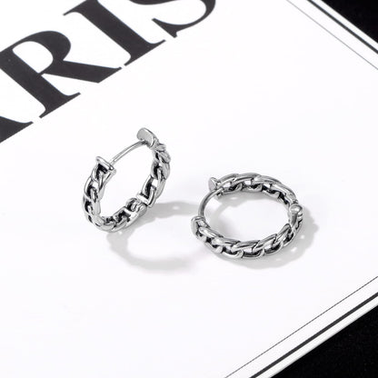 Rockyu 喜平チェーンフープピアス メンズ｜シルバー×中折れ式・金属アレルギー対応