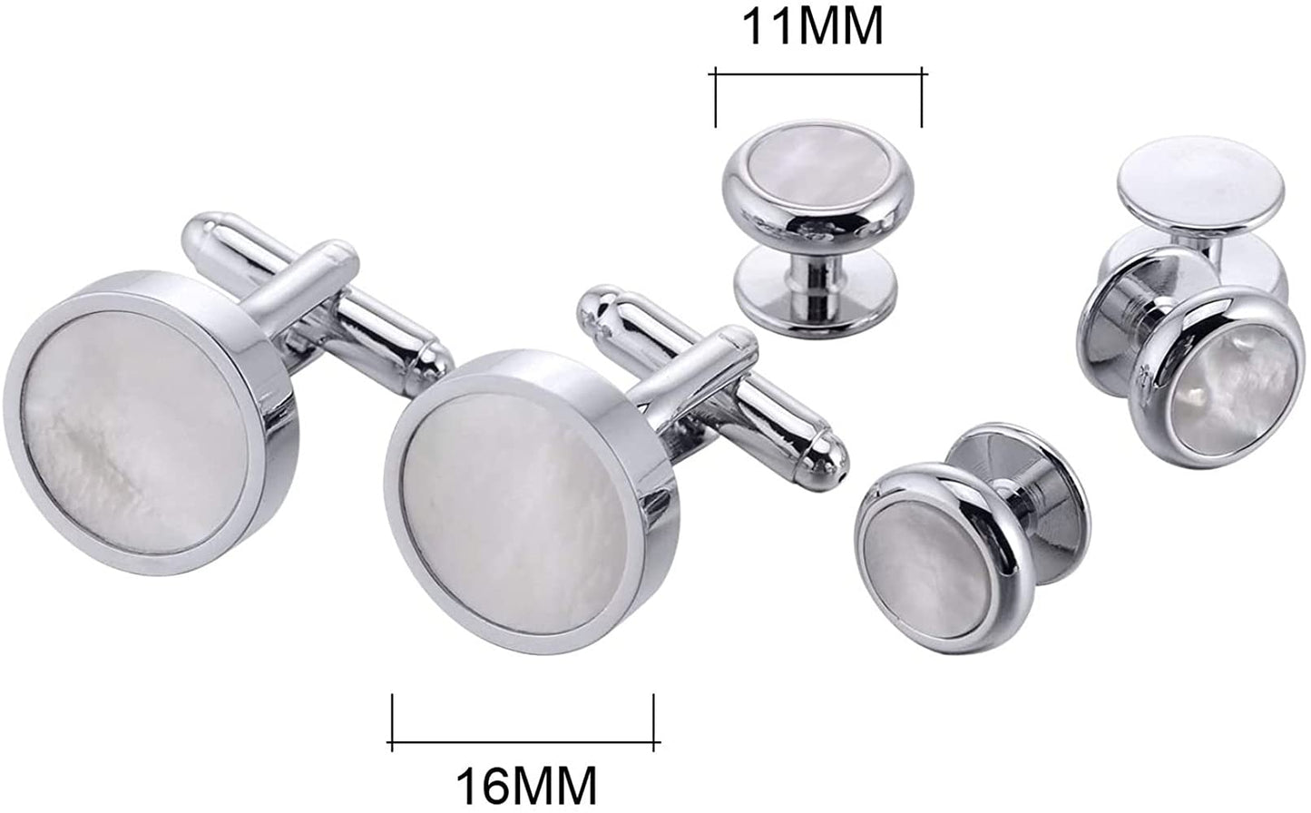 Rockyu メンズ カフスボタン セット 白蝶貝 ステンレス ゴールド シルバー スタッド 結婚式 ビジネス