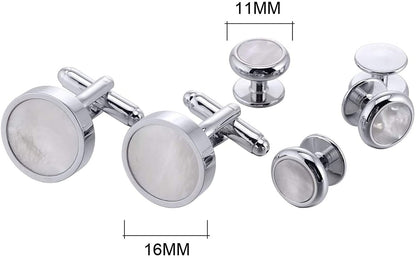 Rockyu メンズ カフスボタン セット 白蝶貝 ステンレス ゴールド シルバー スタッド 結婚式 ビジネス