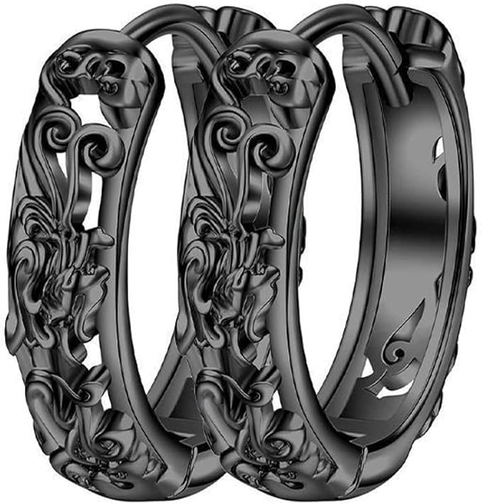 Rockyu メンズリングピアス 貔貅モチーフ 透かし彫り シルバー925 アレルギー対応 神秘的デザインアクセサリー