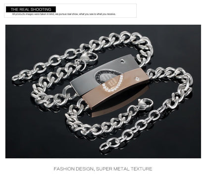 Rockyu ペアブレスレット カップル用 ハートモチーフ ステンレス ピンクゴールド＆ブラック