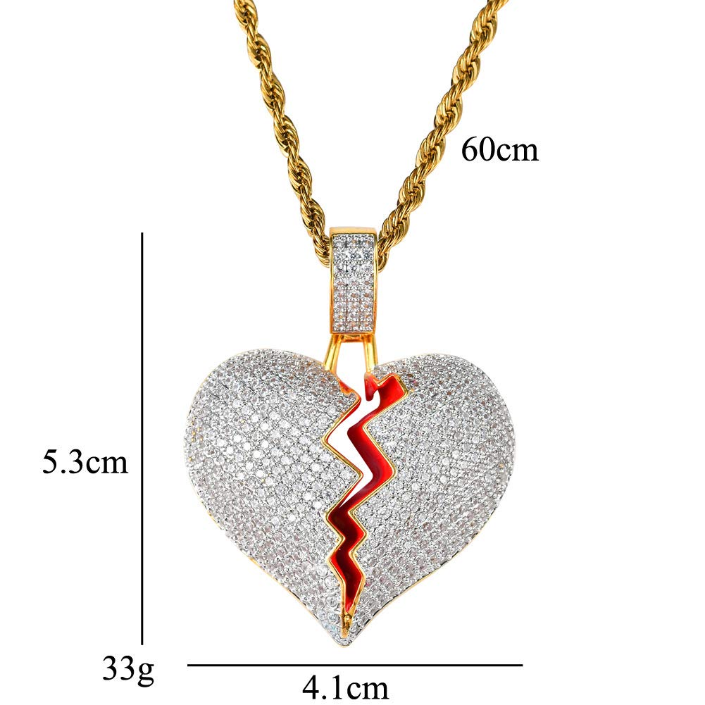 Rockyu ネックレス メンズ ハートブレイク ジルコニア シルバー ゴールド Hip Hop ペンダント