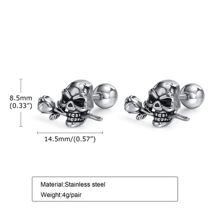 Rockyu スカルピアス メンズ 髑髏×薔薇モチーフ チタン製 金属アレルギー対応 シルバーアクセサリー