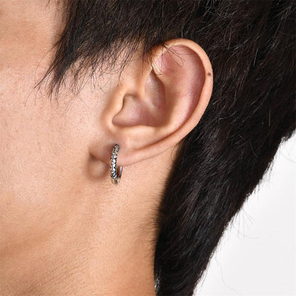 Rockyu メンズ フープピアス 雛菊モチーフ シルバー ステンレス 金属アレルギー対応 片耳用