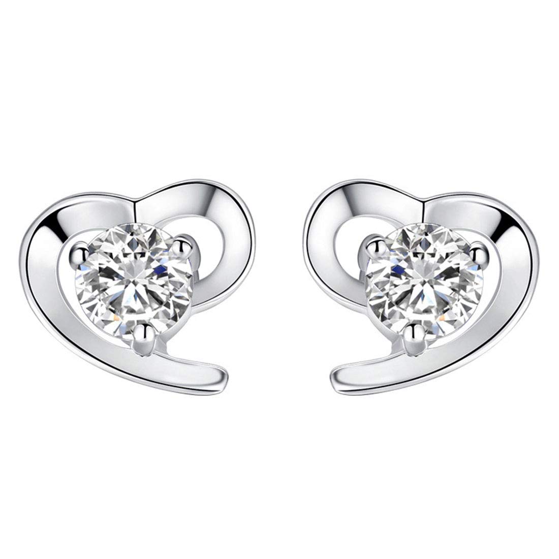 Rockyu ピアス レディース シルバー925 ハートモチーフ 一粒ジルコニア 両耳セット 純銀アクセサリー