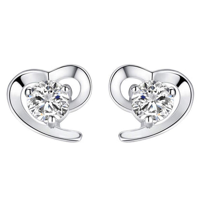 Rockyu ピアス レディース シルバー925 ハートモチーフ 一粒ジルコニア 両耳セット 純銀アクセサリー