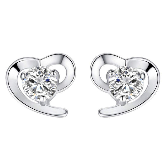 Rockyu ピアス レディース シルバー925 ハートモチーフ 一粒ジルコニア 両耳セット 純銀アクセサリー