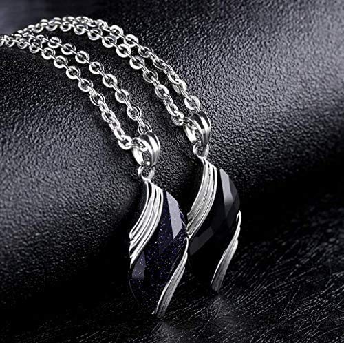 Rockyu ジュエリー チタン製 葉型ネックレス メンズ＆レディース兼用 シンプル青サファイア