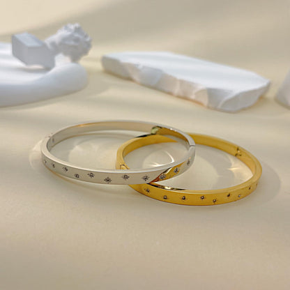 バングル レディース ゴールド シルバー ステンレス 金属アレルギー対応 ジルコニア シンプルデザイン