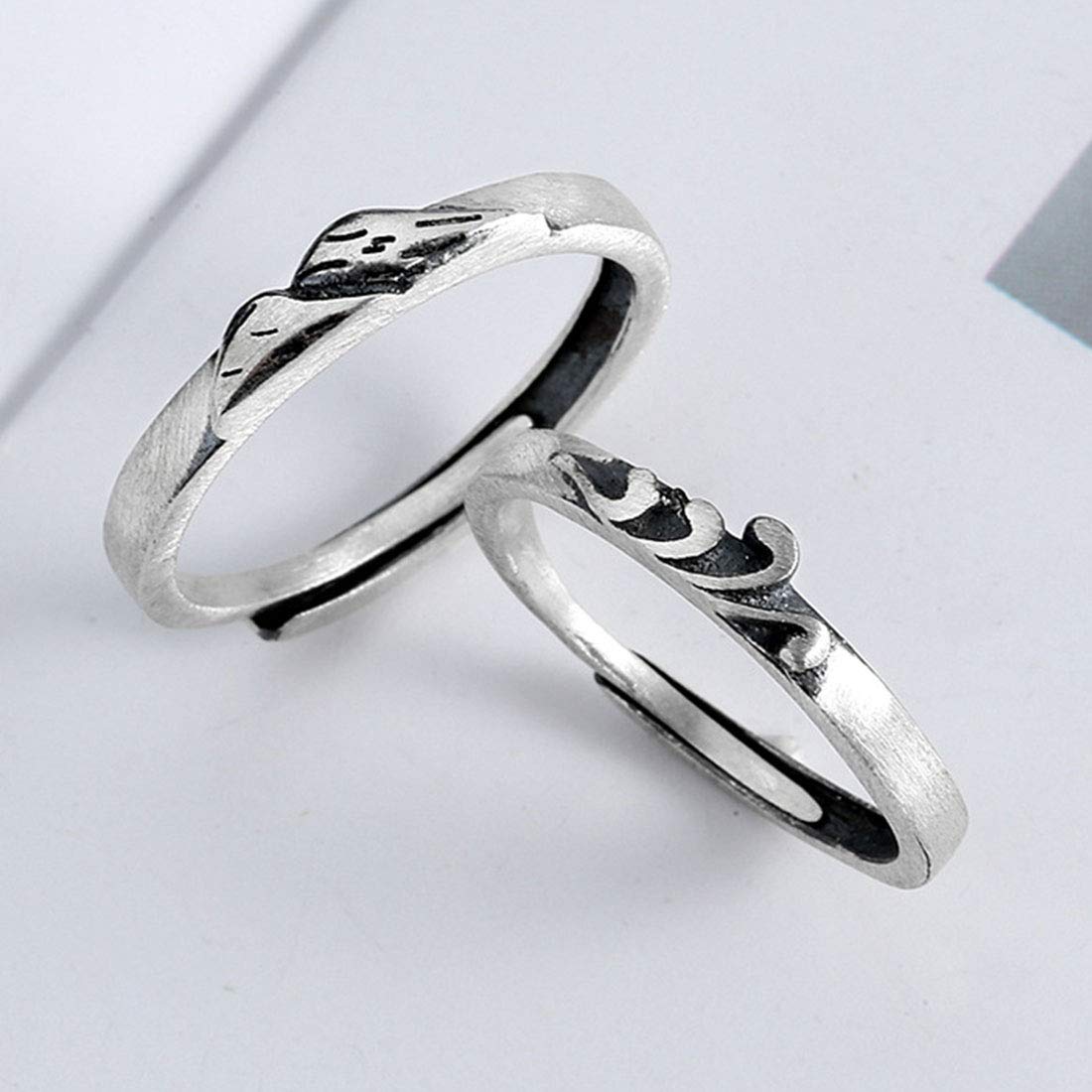 Rockyu 指輪 メンズ シルバー925 フリーサイズ 復古デザイン ペアリング 結婚婚約対応