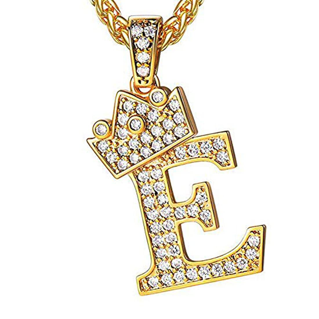 Rockyu イニシャルネックレス A〜Z メンズ レディース ジルコニア クラウンデザイン 真鍮製 ゴールドチェーン付き