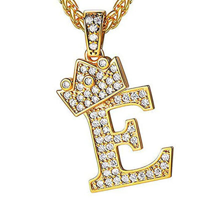 Rockyu イニシャルネックレス A〜Z メンズ レディース ジルコニア クラウンデザイン 真鍮製 ゴールドチェーン付き