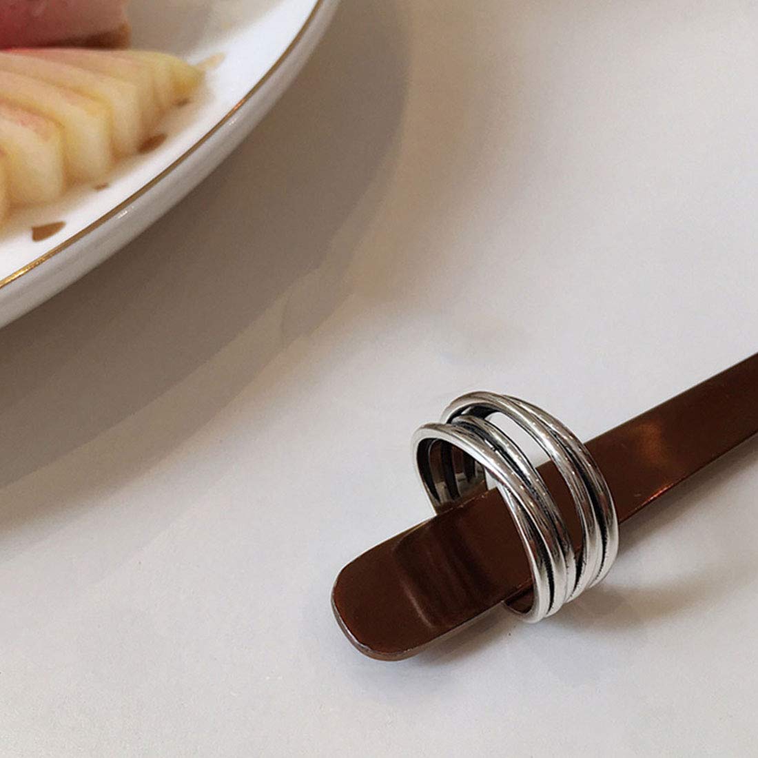 Rockyu レディース シルバー925 多連リング フリーサイズ 幅広デザイン