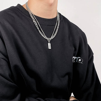 Rockyu メンズネックレス 二連チェーン シルバー ペンダント 喜平チェーンスタイル