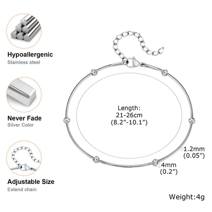アンクレット レディース ステンレススチール ボールチャーム ゴールド/シルバー 調整可能 シンプル 夏アクセサリー