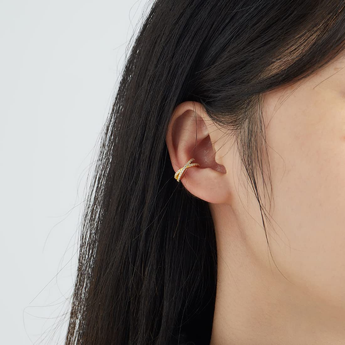 Rockyu フェイクピアス メンズ レディース シルバー925 ゴールド&シルバー 二連交叉 ジルコニア フープイヤリング アレルギー対応