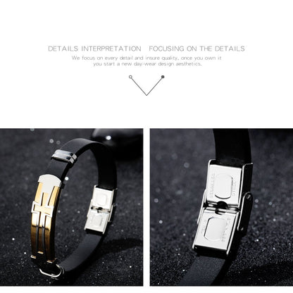 Rockyu メンズクロスブレスレット ステンレス×シリコン アジャスタブルデザイン