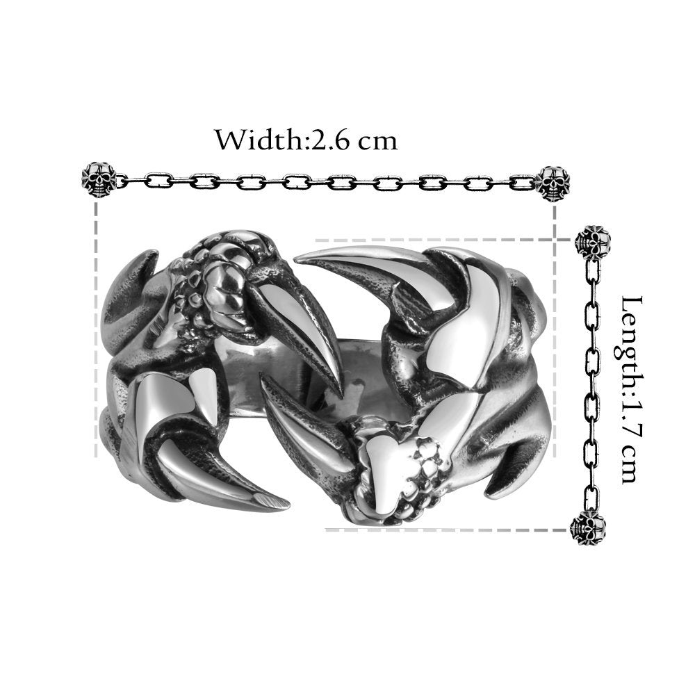 Rockyu メンズリング ステンレス 龍爪デザイン クラブ型 立体彫刻 シルバー レトロアンティーク風アクセサリー