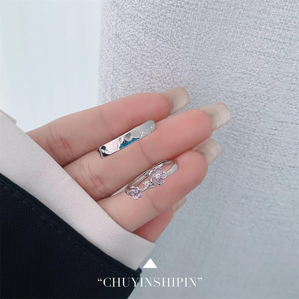 ペアリング カップル 人気 フリーサイズ 2個 セット お洒落 結婚指輪 シルバー925リング 富士山 桜 愛の証 バレンタインデー 恋人の日 プレゼント